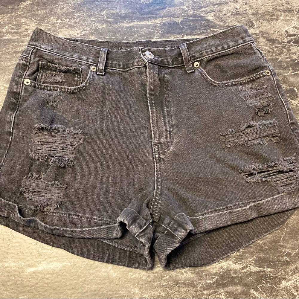 AE Black Distressed Denim Shorts